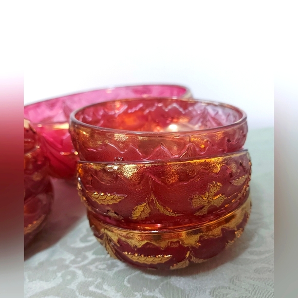 EAPG US GLASS DELAWARE RUBY STAIN/FLASH & GOLD BERRY BOWL SET - Picture 3 of 11